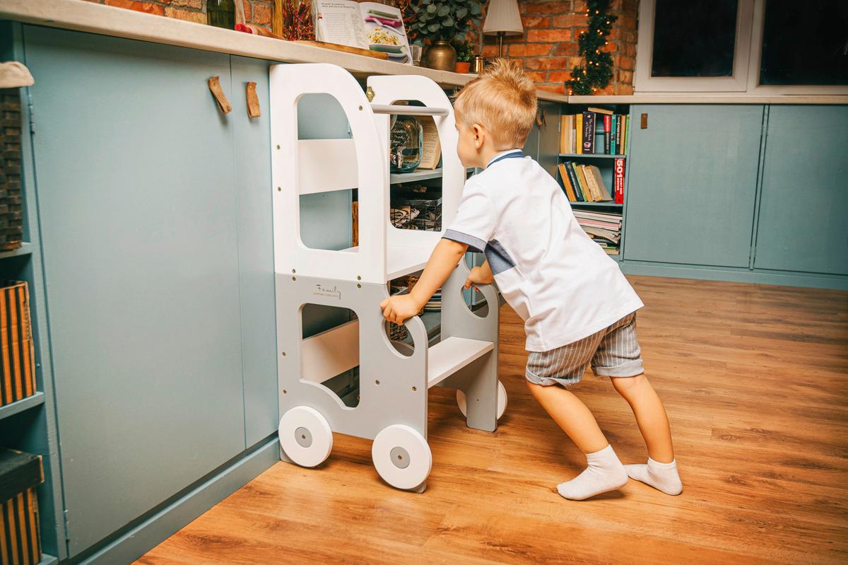 Hochstuhl Car Step Stool Aus Holz Grau/weiß - Weiß/Grau, Basics, Holz (38/90/40cm)