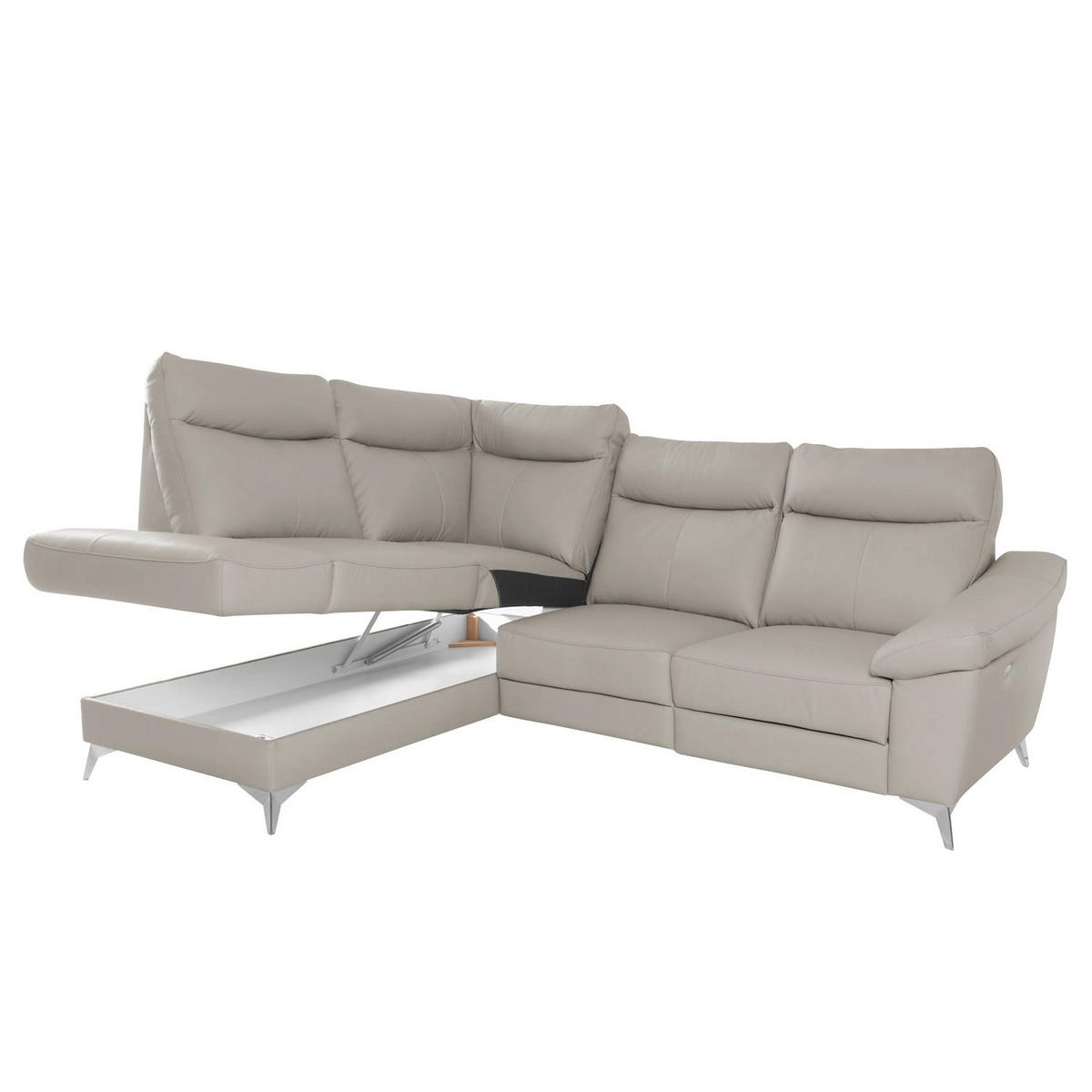 Ecksofa Luna Teilleder Platinfarben 194x242 - Platinfarben/Chromfarben, Design, Leder/Textil (194/242cm) - Livetastic