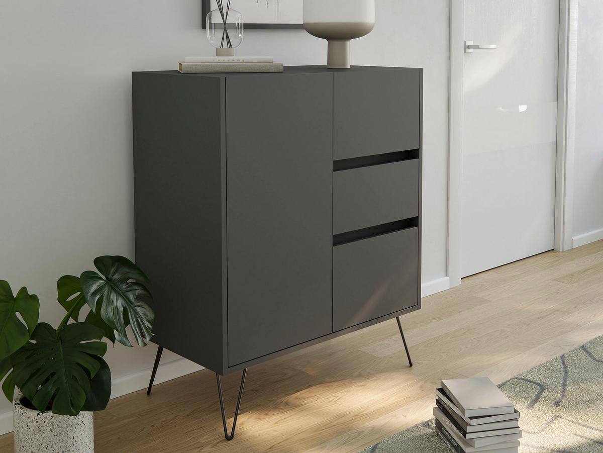 Sideboard Posseik Industrial Graphitfarben B: 76 cm - Schwarz/Graphitfarben, Design, Holzwerkstoff (76/93,6/42cm) - P & B