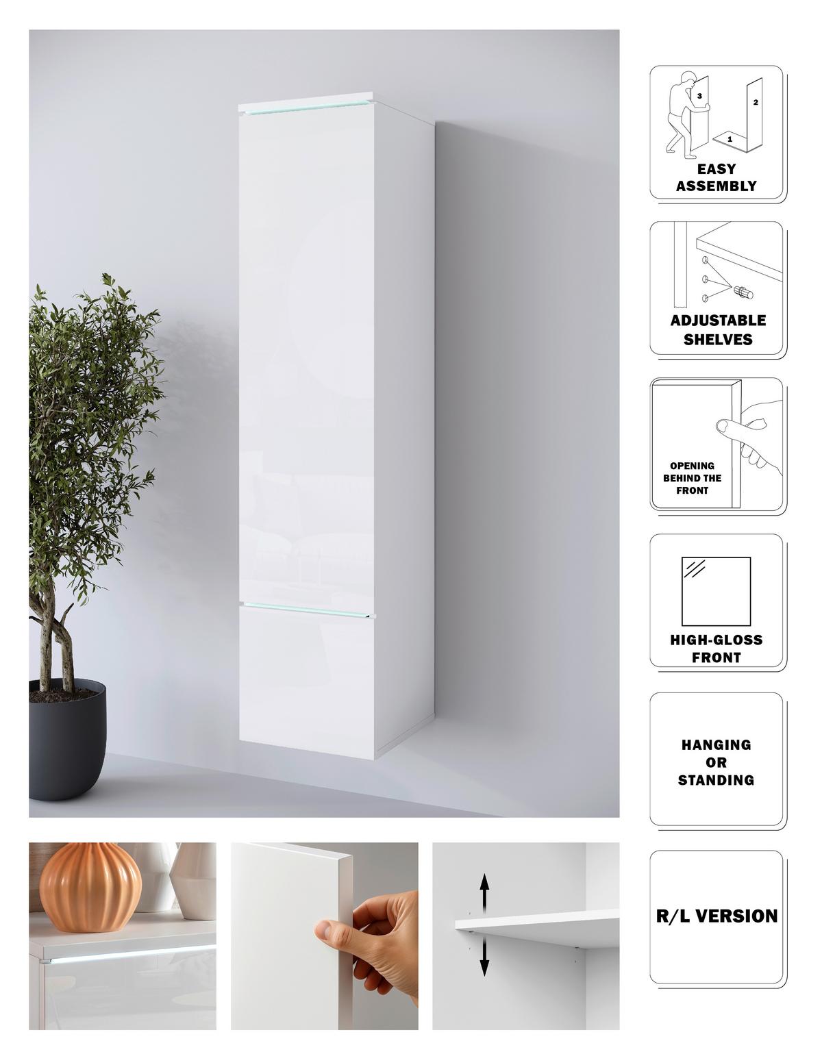 Hochschrank Vera Weiß Hg B: 30cm - Weiß Hochglanz/Weiß, Design, Holzwerkstoff (30/130/33cm) - Livetastic