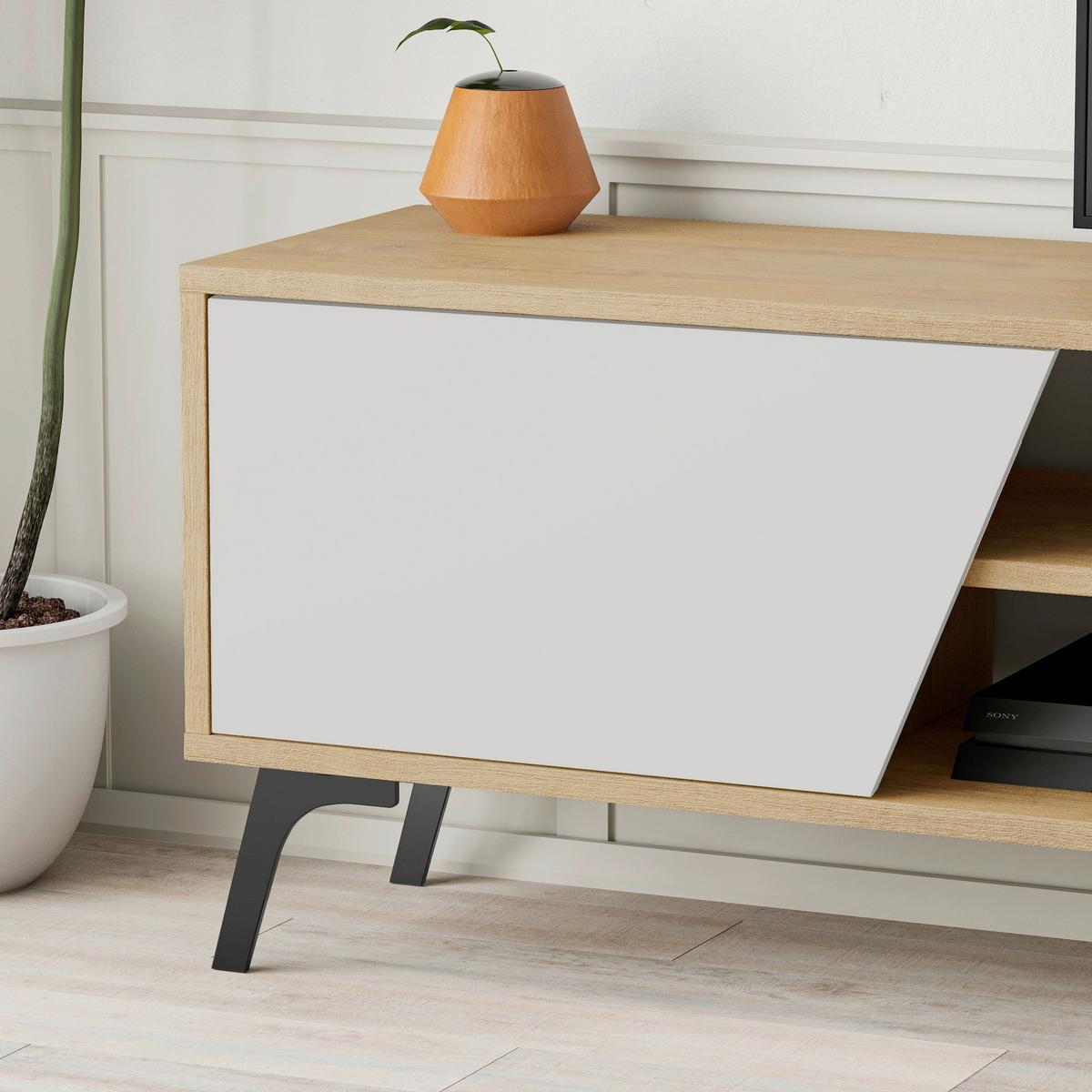 TV-ELEMENT Weiß/Eichefarben B: 180cm - Eichefarben/Weiß, MODERN, Holzwerkstoff (180/48/35.6cm)