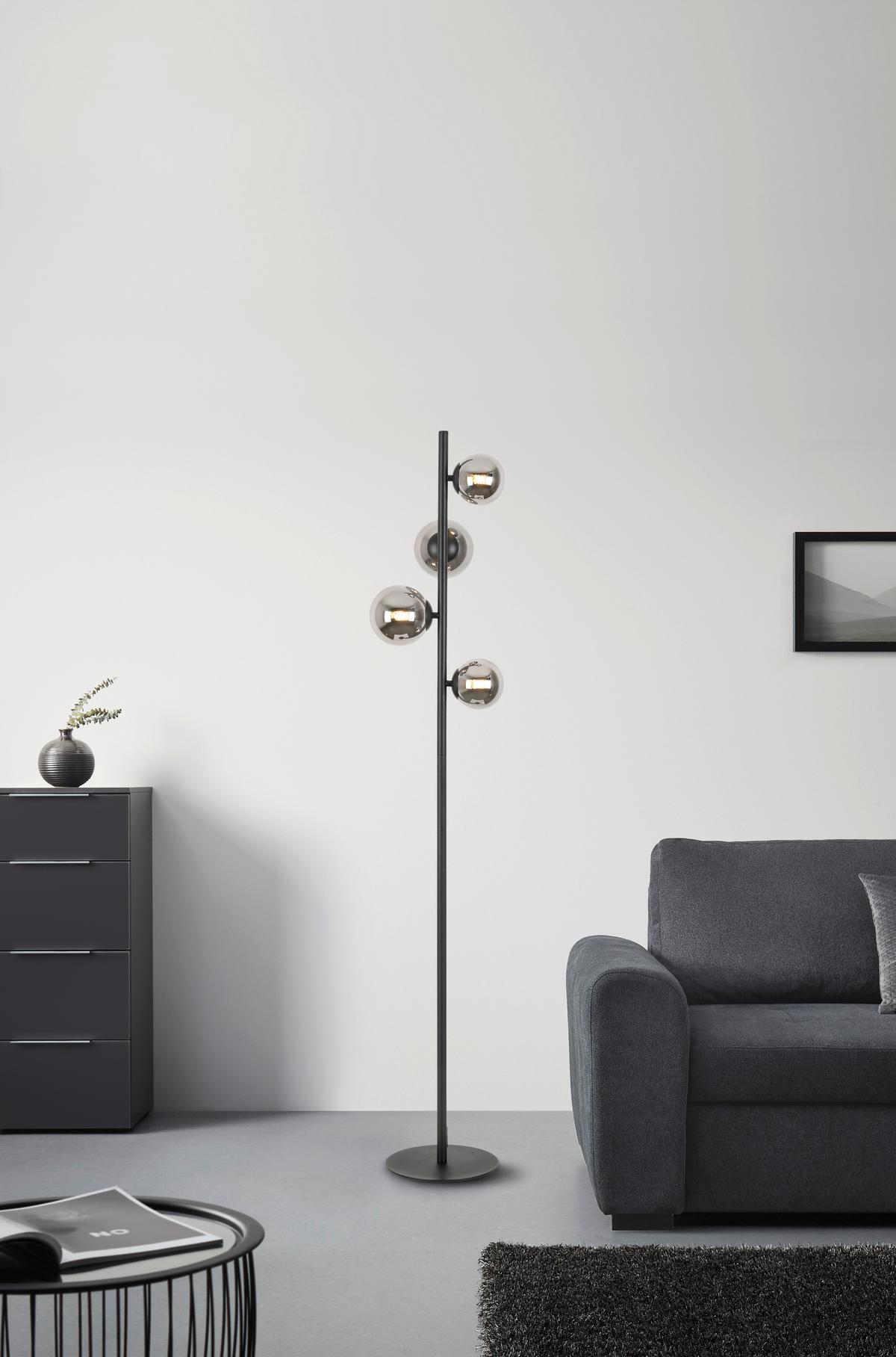 Stojacia lampa LISIB, V:140cm - čierna/chrómová, Romantik / Landhaus, kov/sklo (27/140cm) - Mömax
