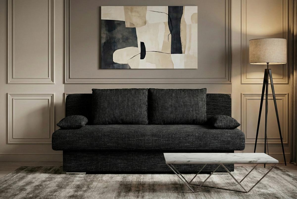 Rozkládací pohovka BORA, černá, s úl.prostorem - šedá/černá, Design, kompozitní dřevo/textil (193/85/86cm) - P & B