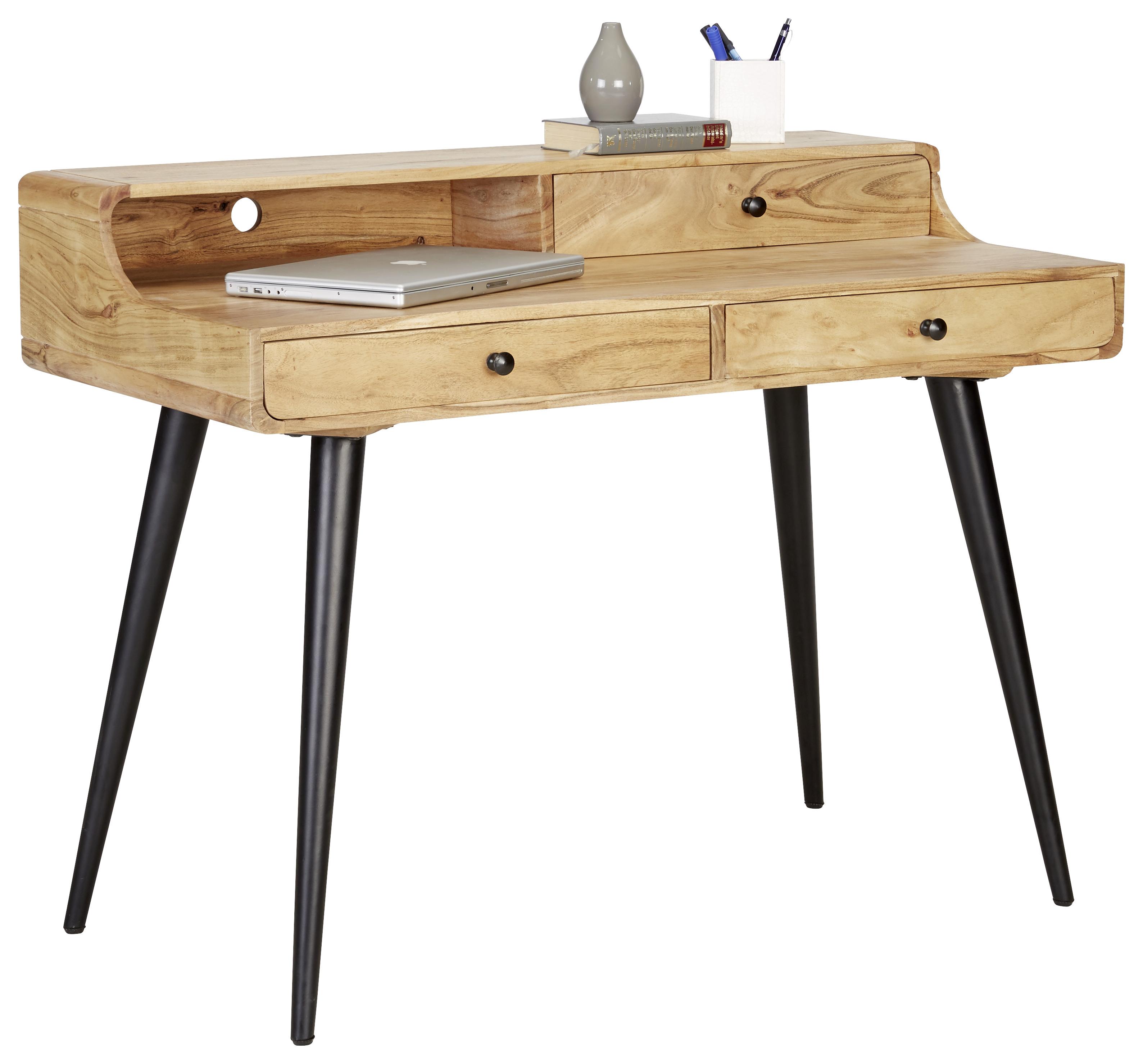Písací stôl ALEXIA - čierna/farba akácie, Lifestyle, kov/drevo (115/60/90cm) - Mömax
