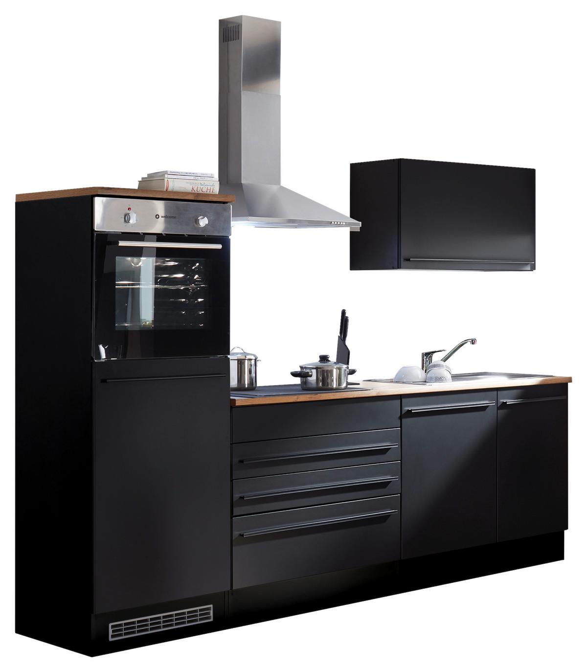 Küchenzeile Jazz 6 ohne Geräte 260 cm Schwarz - Eichefarben/Schwarz, KONVENTIONELL, Holzwerkstoff (260cm) - MID.YOU