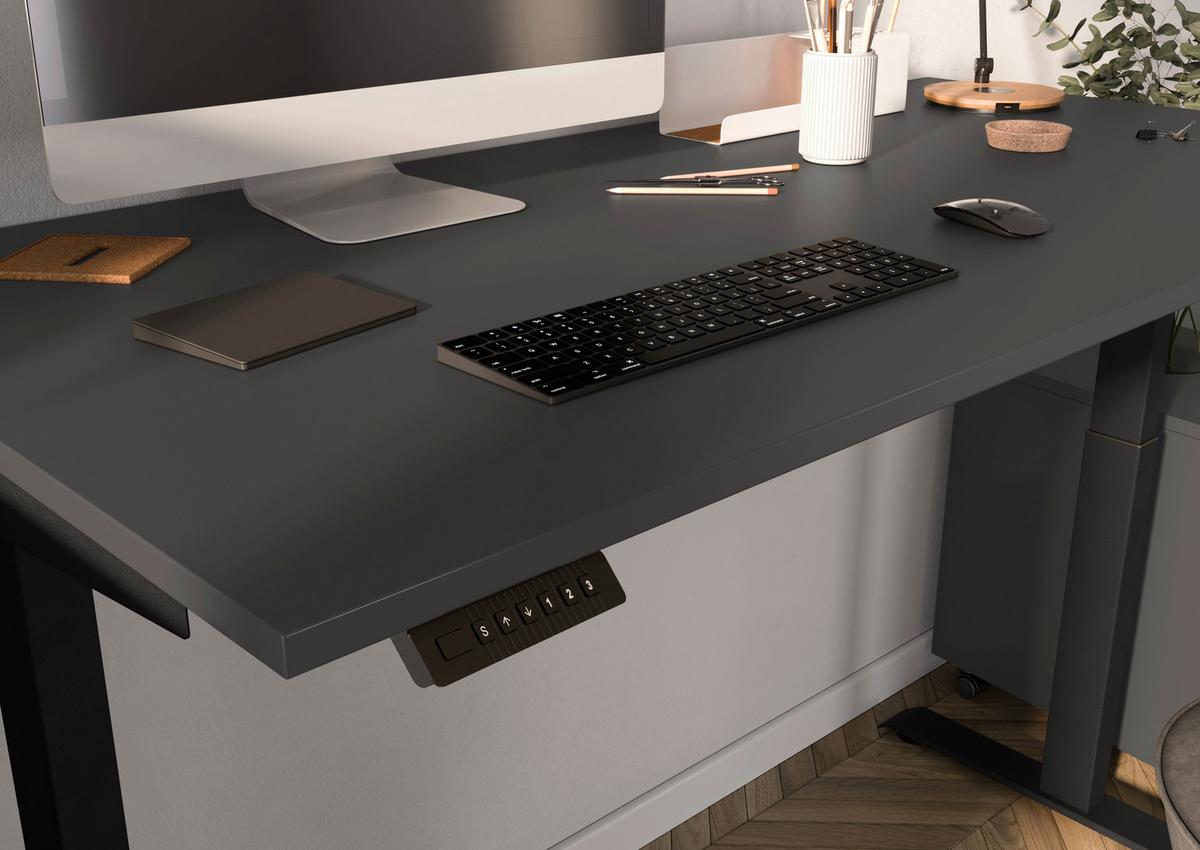 Schreibtisch Schwarz/Graphitfarben L: 140cm - Schwarz/Graphitfarben, MODERN, Holzwerkstoff/Metall (140/80/72-120cm) - Germania