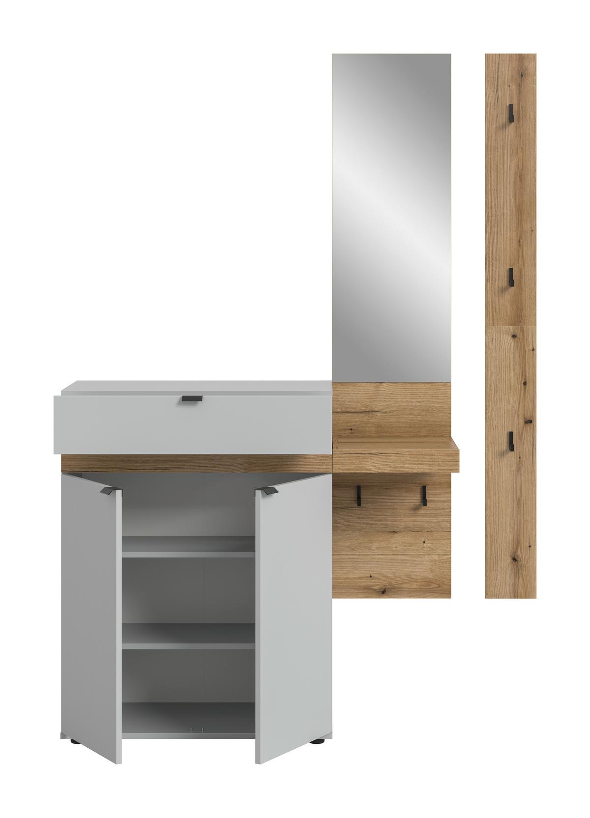 Garderobe Naro Grau /Eiche dunkel Dekor B: 148cm - Eiche dunkel/Grau, Design, Holzwerkstoff (148/194/37cm) - Livetastic
