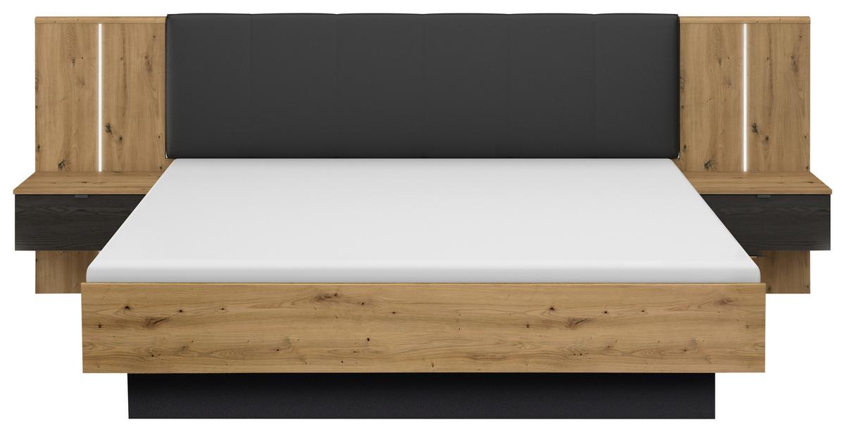 Bettanlage Apollon Eiche Artisan/schwarz B: 180cm - Schwarz/Eiche Artisan, MODERN, Holzwerkstoff/Textil (180/200cm) - Rauch Möbel