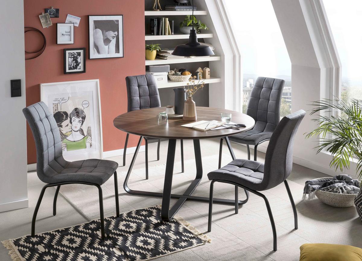 Stuhl-set Dunkelgrau, B: 42cm - Dunkelgrau/Schwarz, Design, Textil/Metall (42/103/58,5cm) - Livetastic