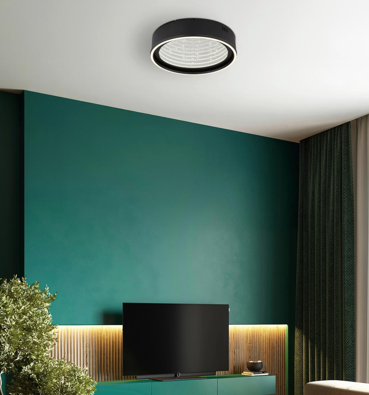 LED-Deckenleuchte Memory-Funktion - Klar/Schwarz, Design, Glas/Kunststoff (40/8,5cm) - Globo