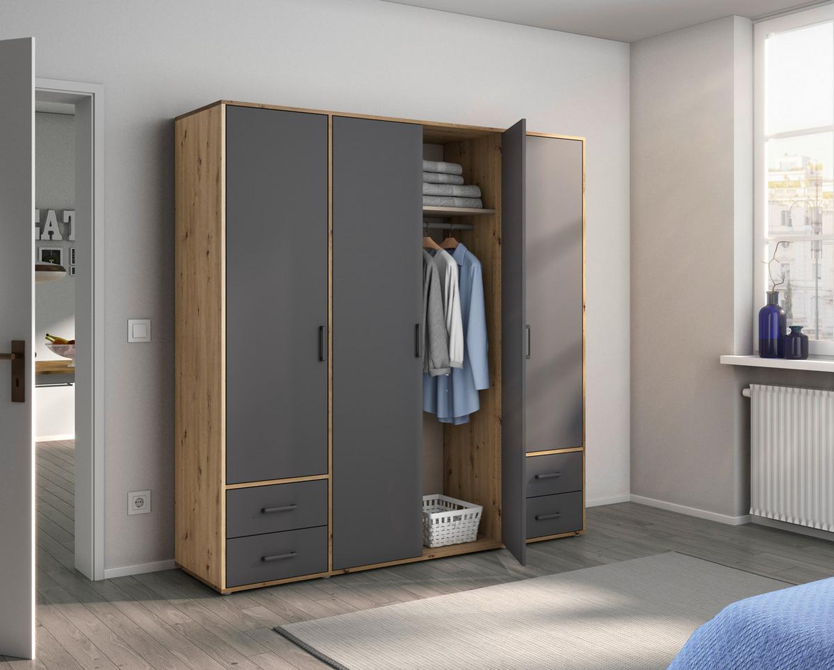 Drehtürenschrank Voyager Eiche Artisan,grau B: 187 cm - Eiche Artisan/Grau, MODERN, Holzwerkstoff (187/194/53cm) - Rauch Möbel