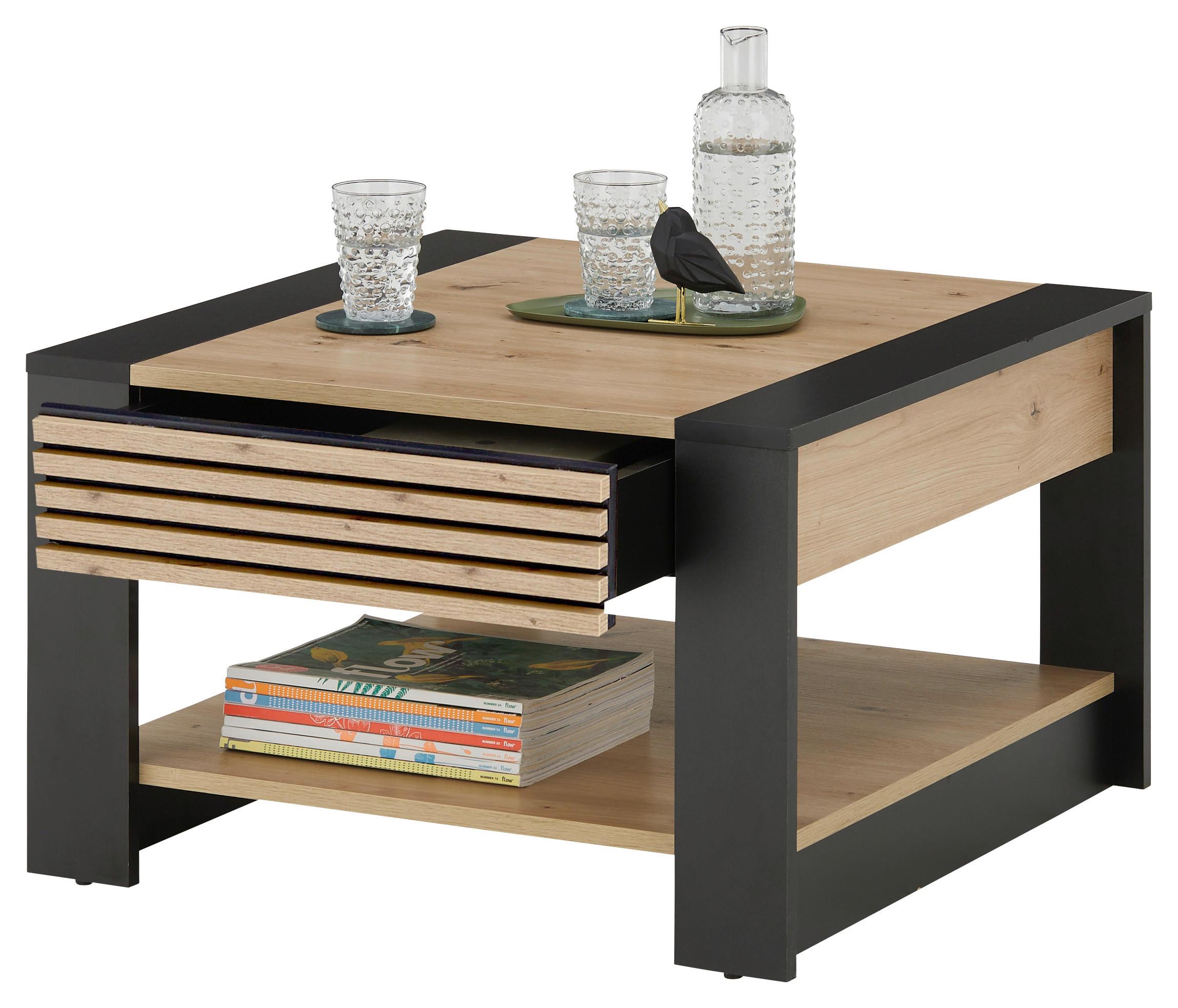 Couchtisch + Lade Feli Eiche Artisan Dekor - Schwarz/Eiche Artisan, Design, Holzwerkstoff (70/42/70cm) - Livetastic