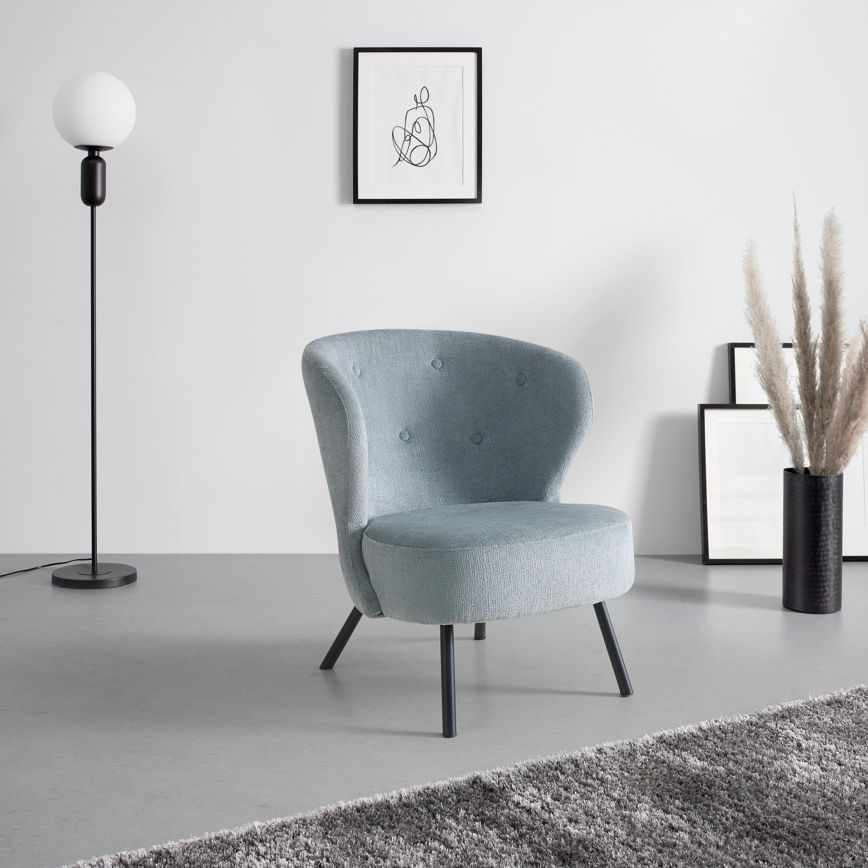 Trendové kreslo FLORIS, sivomodrá ženilka, max. 140 kg - čierna/sivomodrá, Romantik / Landhaus, kov/drevo (67/77/73cm) - Mömax