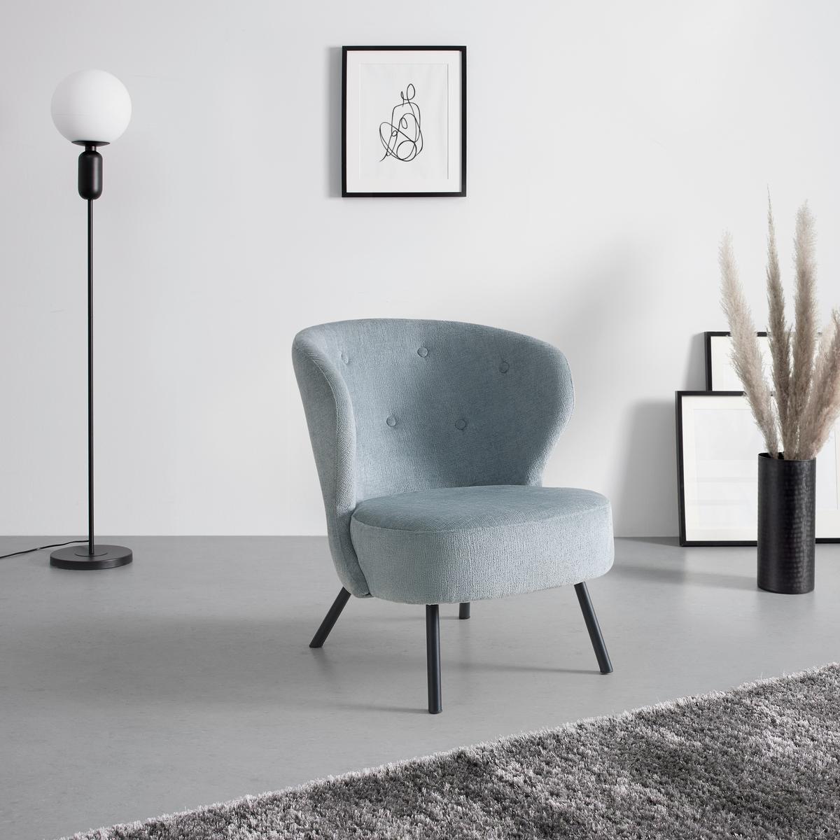 Trendové kreslo FLORIS, sivomodrá ženilka, max. 140 kg - čierna/sivomodrá, Romantik / Landhaus, kov/drevo (67/77/73cm) - Mömax