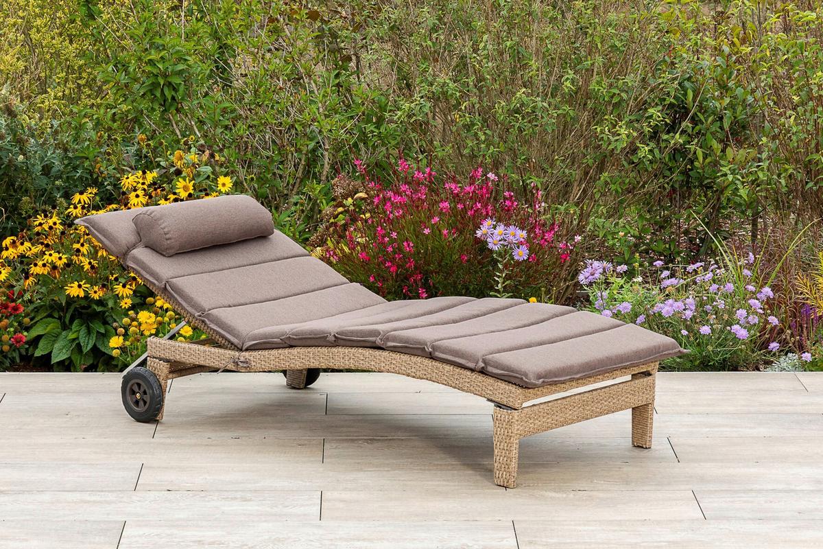 Gartenliege Andalusia - Beige/Braun, MODERN, Textil/Metall (90/100/208cm) - Gardenson