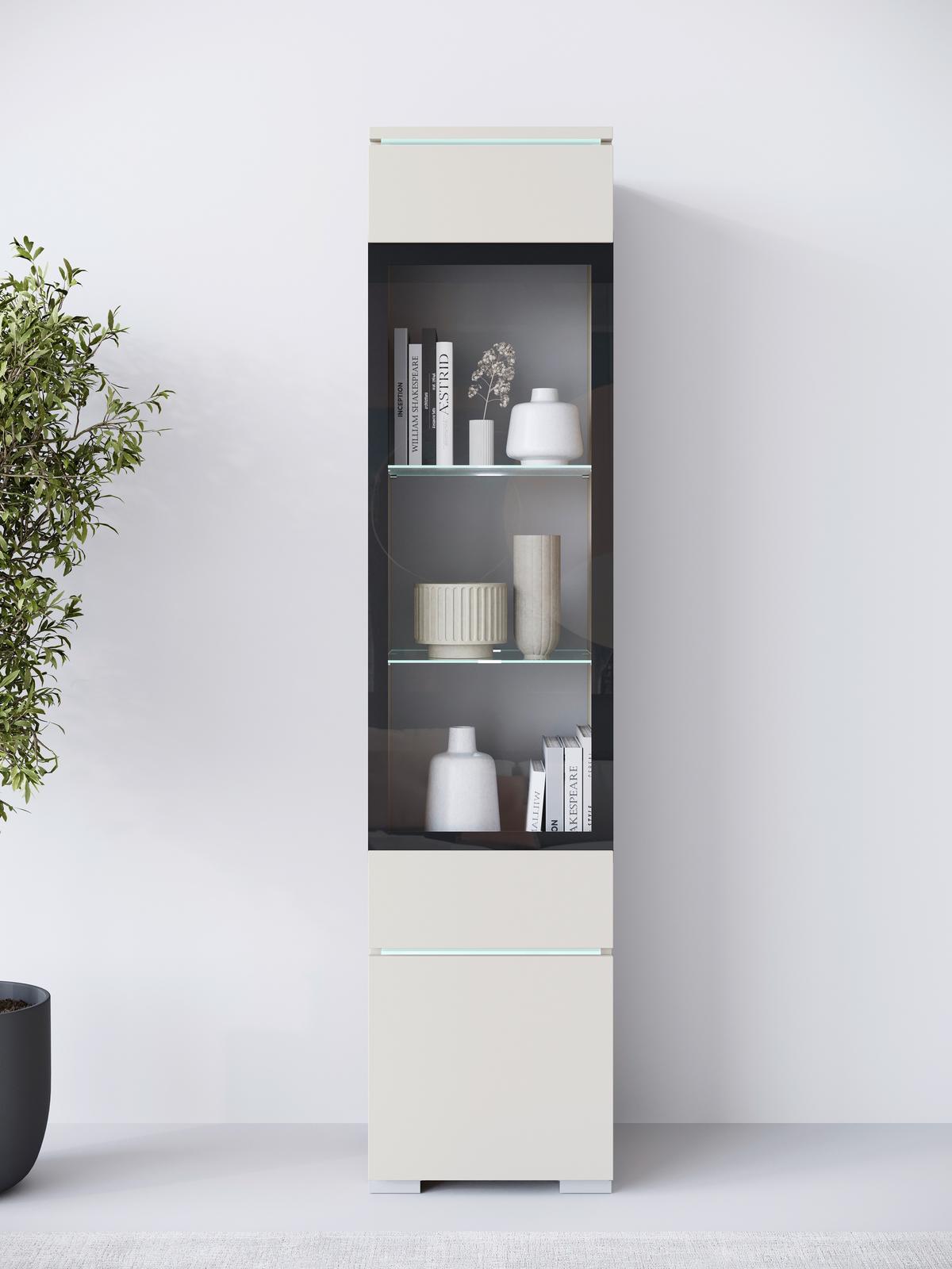 Vitrine Vera Beige/kaschmir B: 30cm - Kaschmir/Beige, Design, Glas/Holzwerkstoff (30/130/33cm) - Livetastic