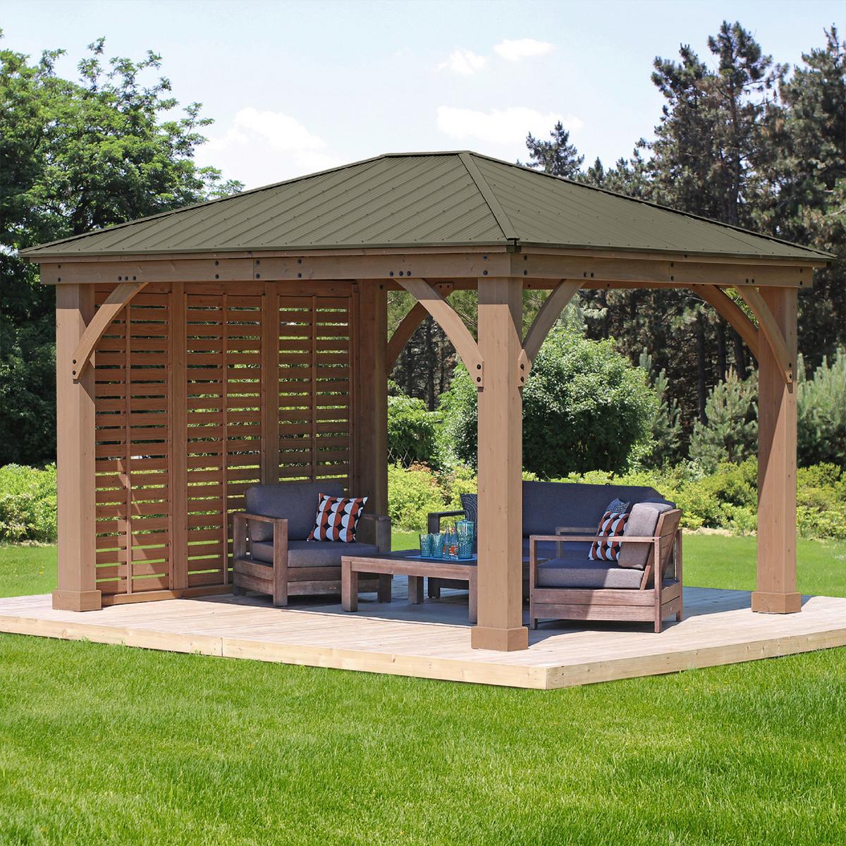 Pavillon-seitenteil 322,6x226,7 Cm Wetterfest - Naturfarben, Basics, Holz (322,6/226,7/7,6cm)