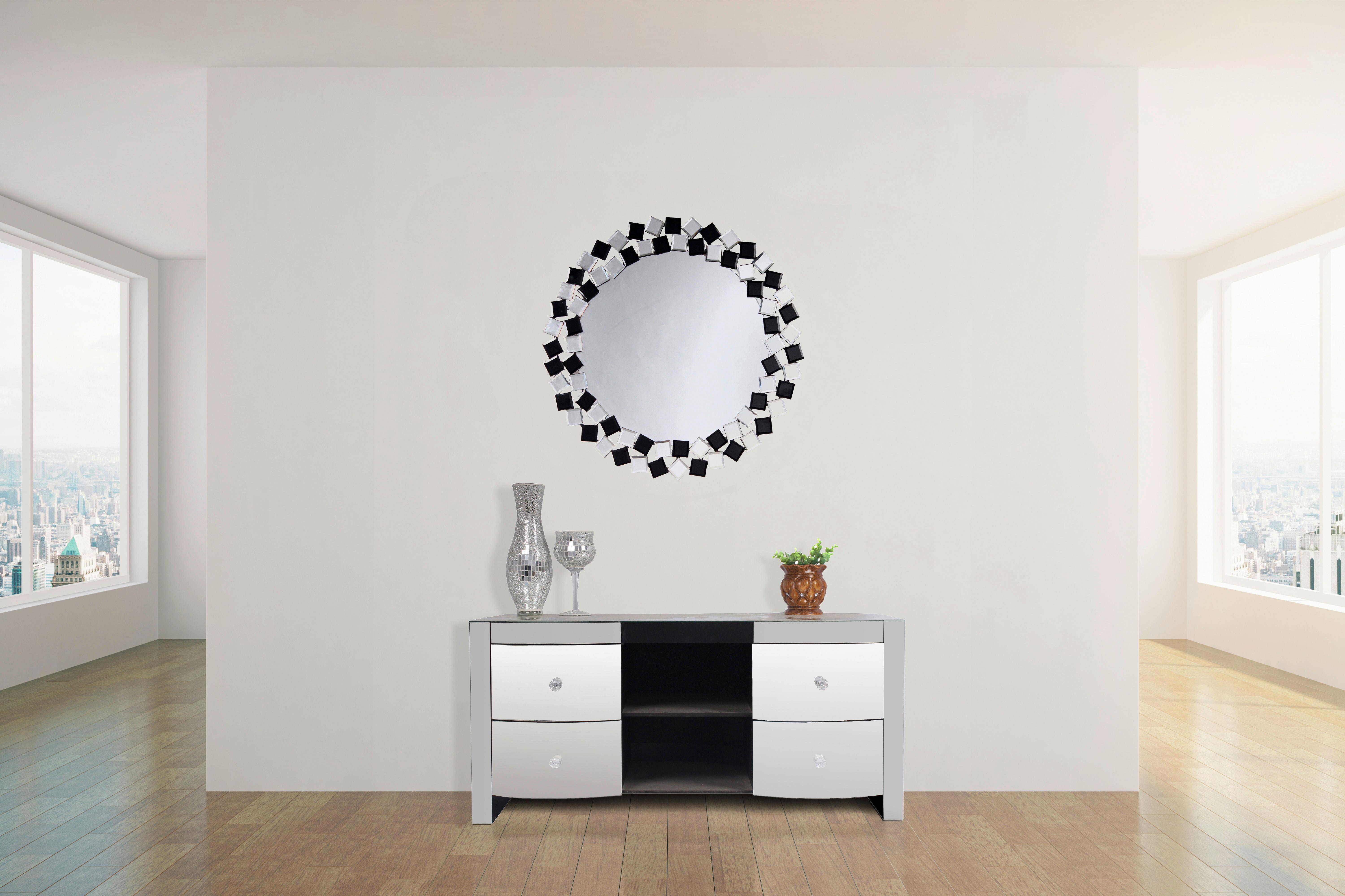 Wandspiegel Mosaic 1825 Silber/Schwarz - Silberfarben/Schwarz, Basics, Glas/Holzwerkstoff (80/80/1,6cm) - Kayoom