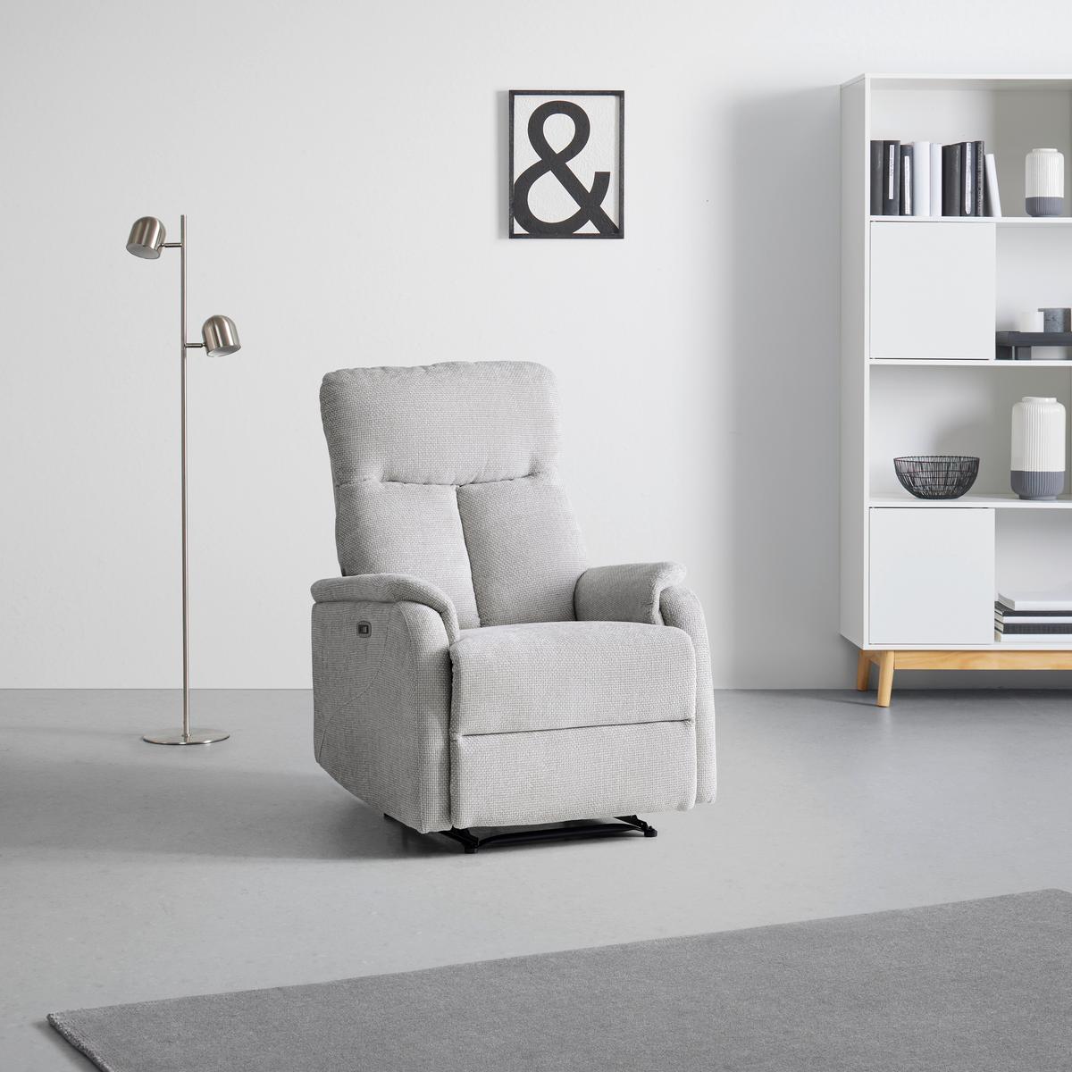 Relaxační křeslo JOHNSY, sv.šedá - černá/světle šedá, Moderní, kov/textil (75/106/91cm) - Mömax