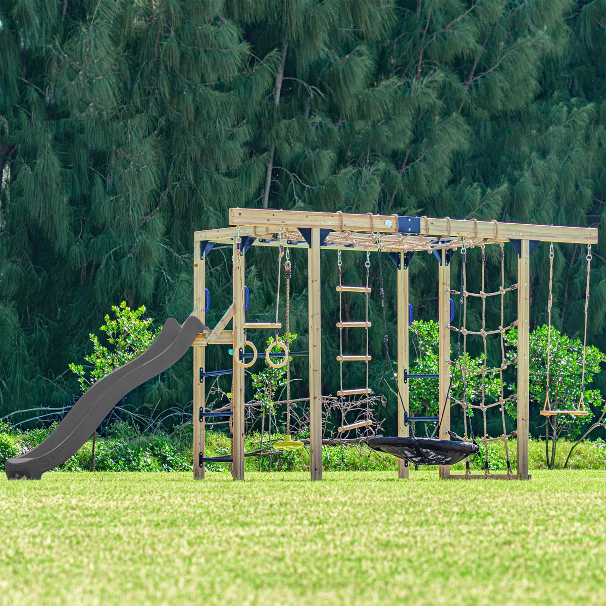 Klettergerüst Mit Rutsche Grau - Blau/Braun, Basics, Holz/Kunststoff (522,5/196,2/205cm) - Ambia Garden