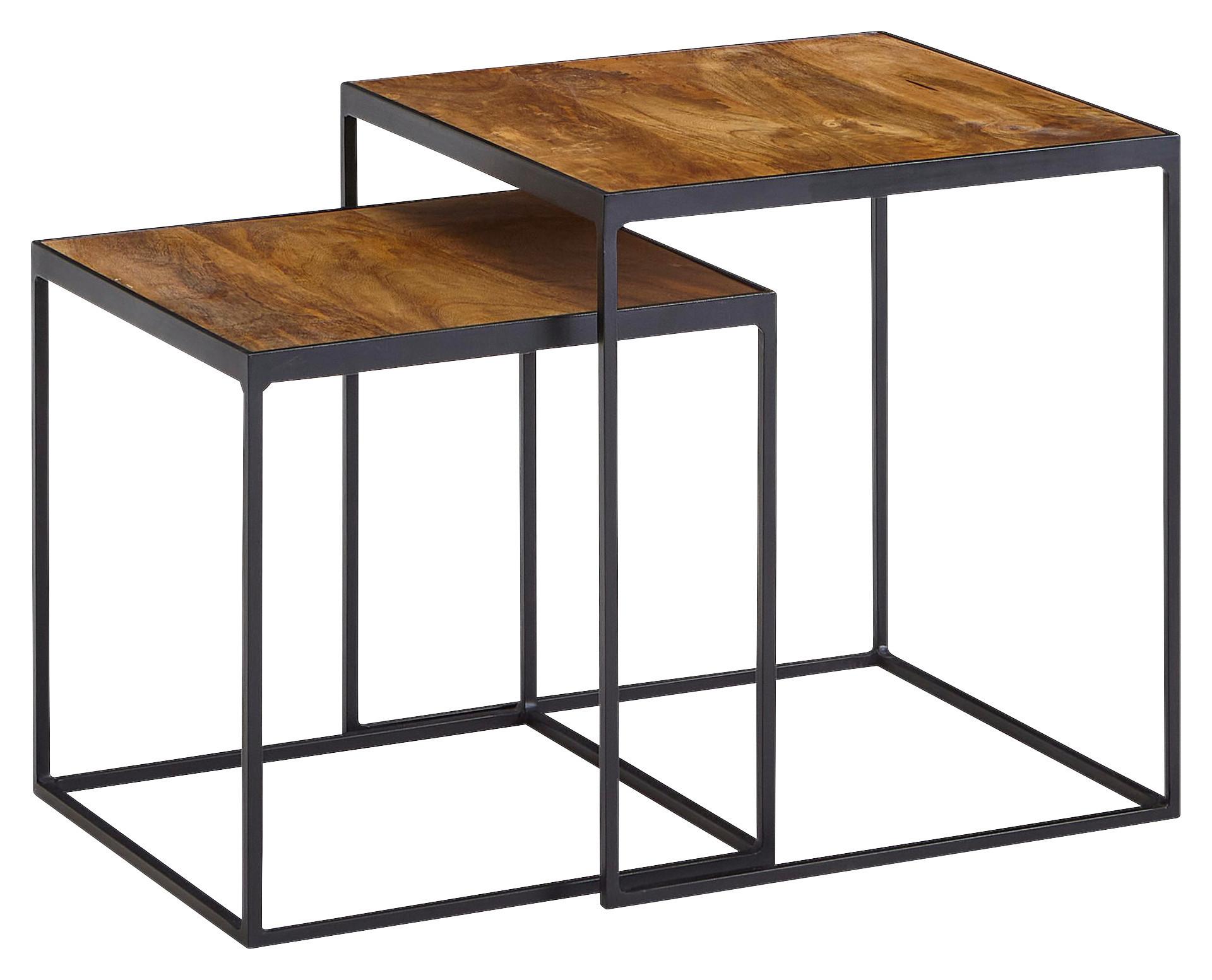 Zasúvací stolík sada 2ks masív mango/kov - hnedá/čierna, Modern, kov/drevo (40/40/44cm) - MID.YOU