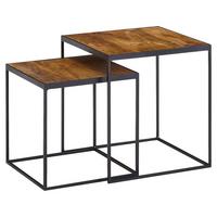 Zasúvací stolík sada 2ks masív mango/kov - hnedá/čierna, Modern, kov/drevo (40/40/44cm) - MID.YOU