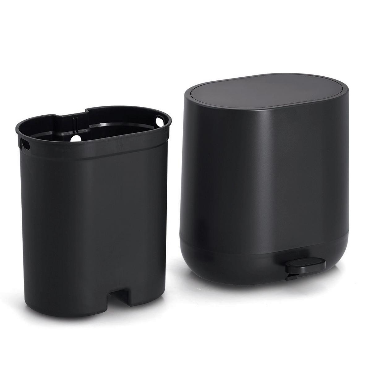 Treteimer aus Kunststoff Schwarz, ca. 6L - Schwarz, Basics, Kunststoff (26/22,5/26,5cm) - Zeller Present