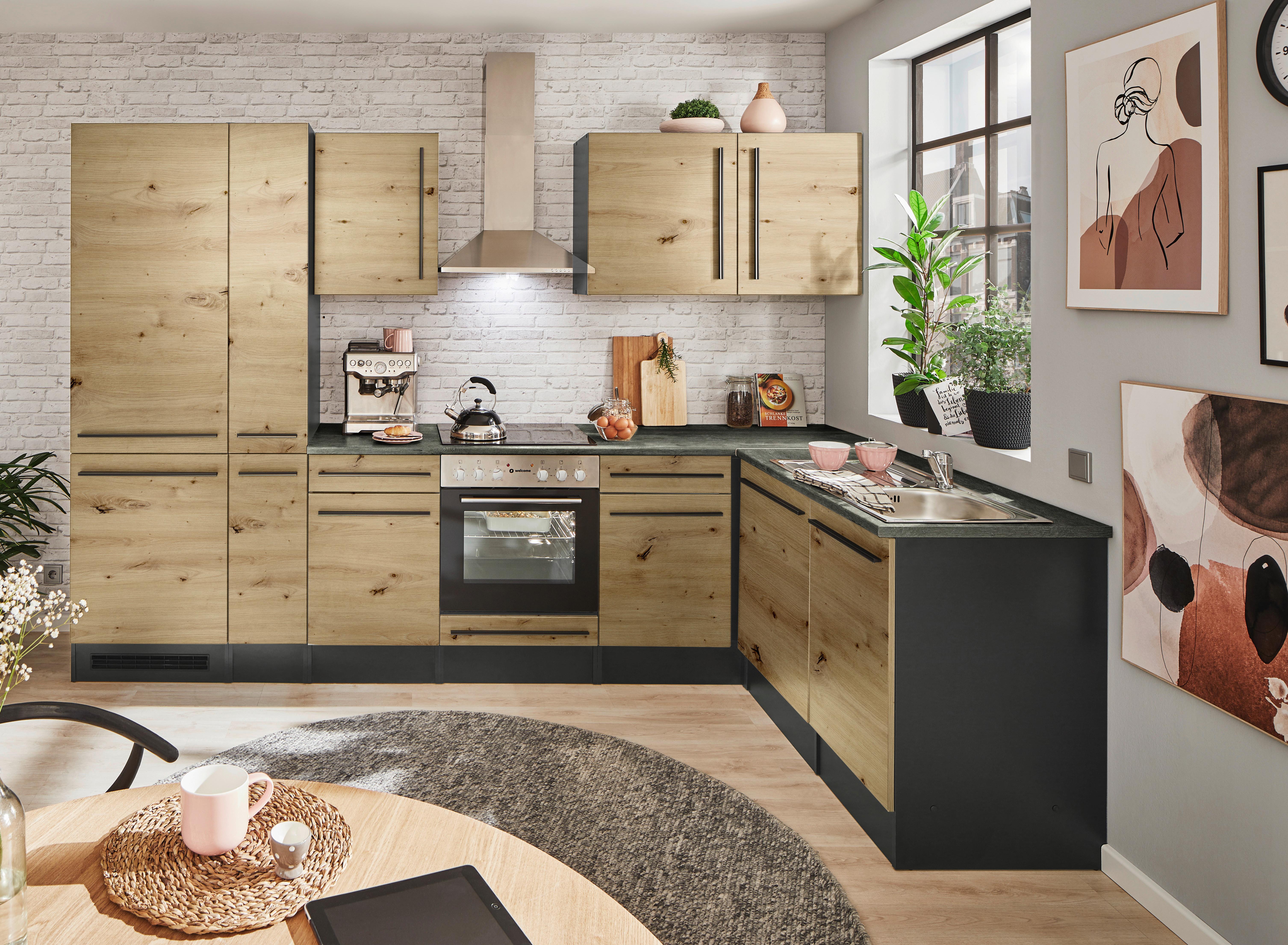 Eckküche Jazz 8 Mit Geräte 310x175 Anthrazit/eiche Dekor