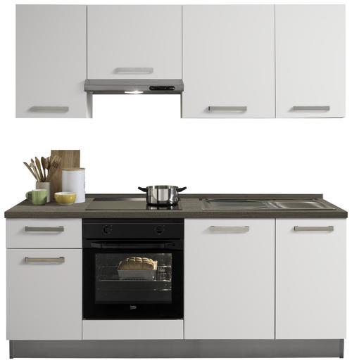 Küchenzeile Belluna Mit Geräten B: 210 Cm Weiß/eiche Dekor - Basics (210cm) - MID.YOU