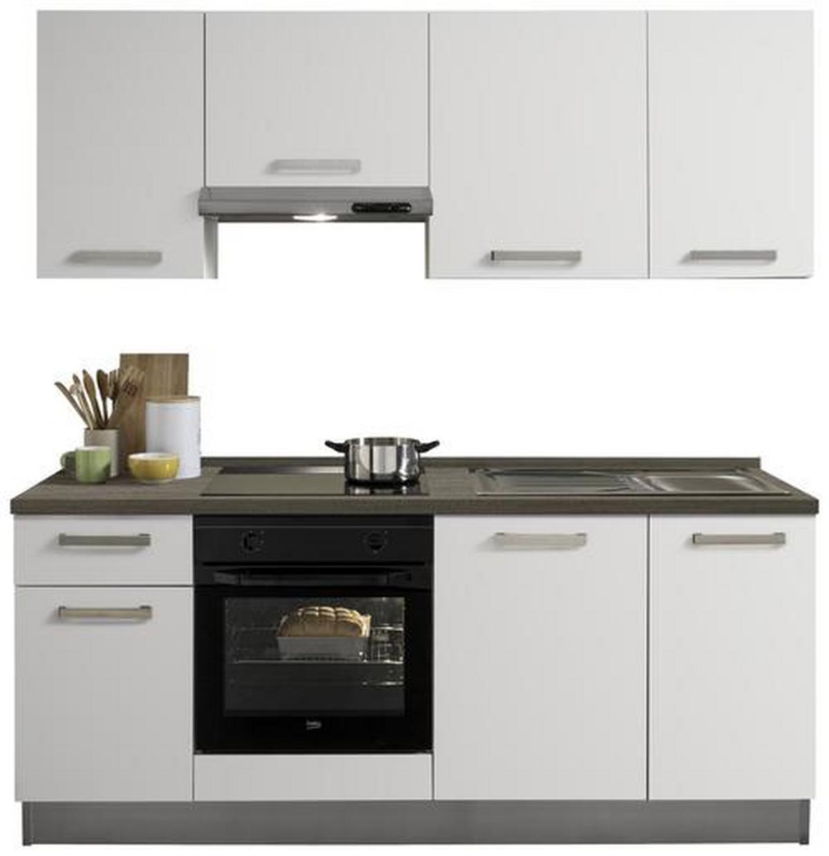 Küchenzeile Belluna Mit Geräten B: 210 Cm Weiß/eiche Dekor - Basics (210cm) - MID.YOU