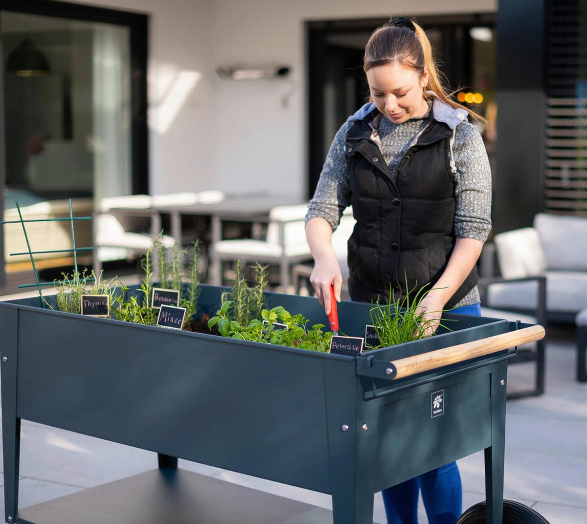 Hochbeet Stahl Swivel mit Ablagen 60/80/120 cm - Anthrazit, Basics, Metall (60/80/120cm)