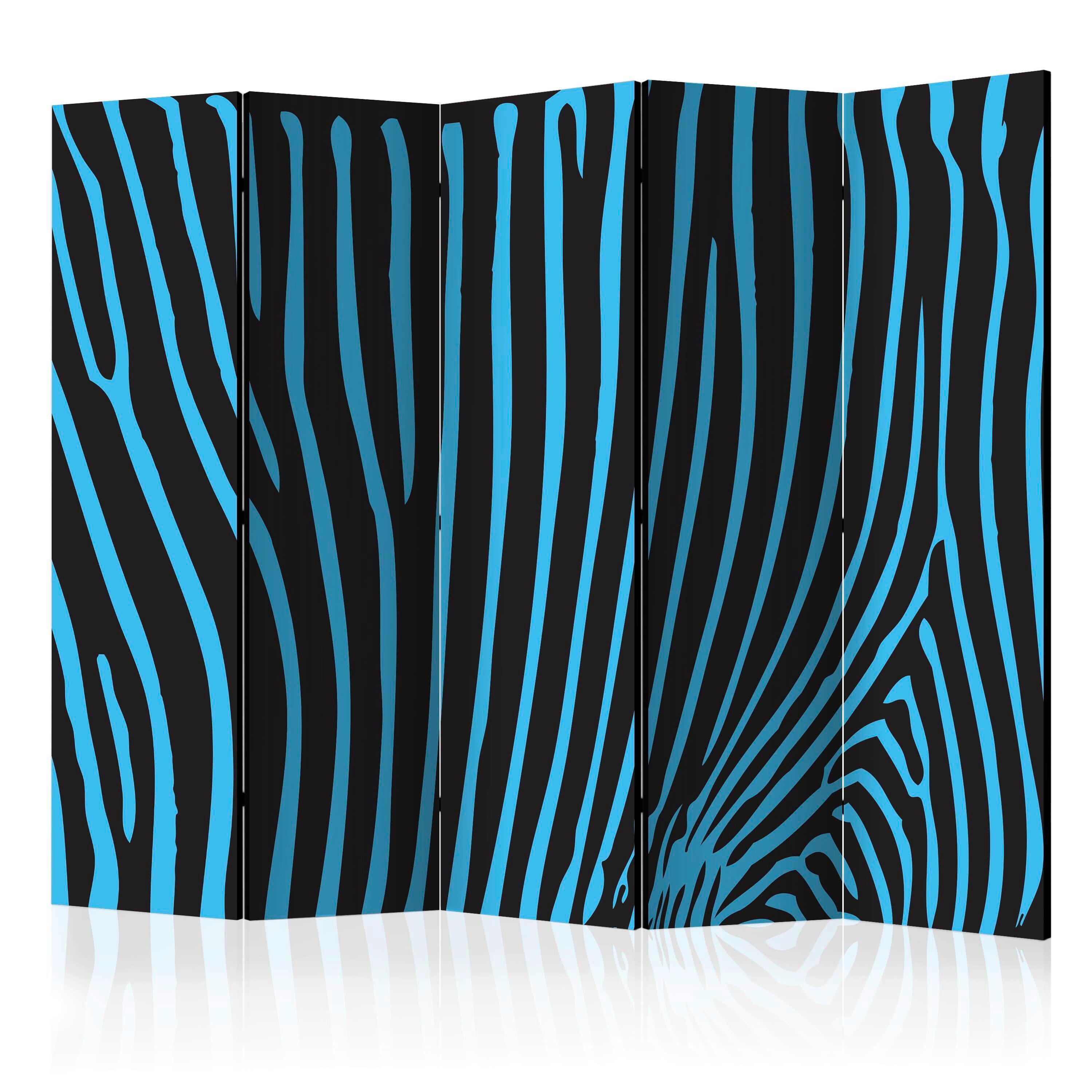 PARAVENT Blau Schwarz B: 225 cm - Blau/Schwarz, Basics, Holz/Textil (225/172/3cm) - artgeist