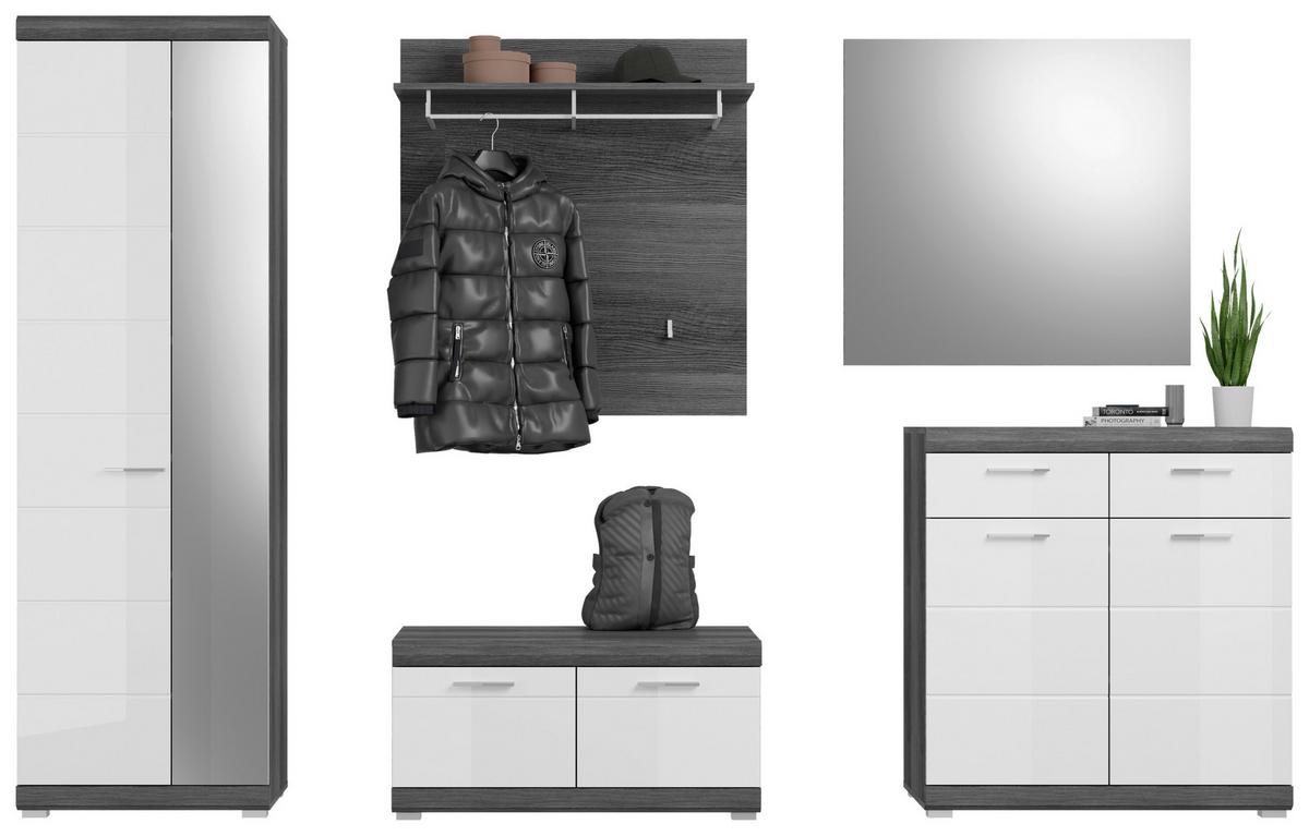 Garderobe Scout Weiß/Rauchsilber B: 272 cm - Dunkelgrau/Weiß Hochglanz, Design, Glas/Holzwerkstoff (272/197/40cm) - MID.YOU