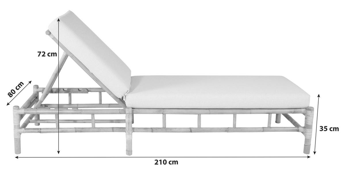 Sonnenliege Cane Bambus/Rattan/Textil +auflage - Hellbraun/Creme, KONVENTIONELL, Holz/Textil (80/35/210cm) - Gardenson