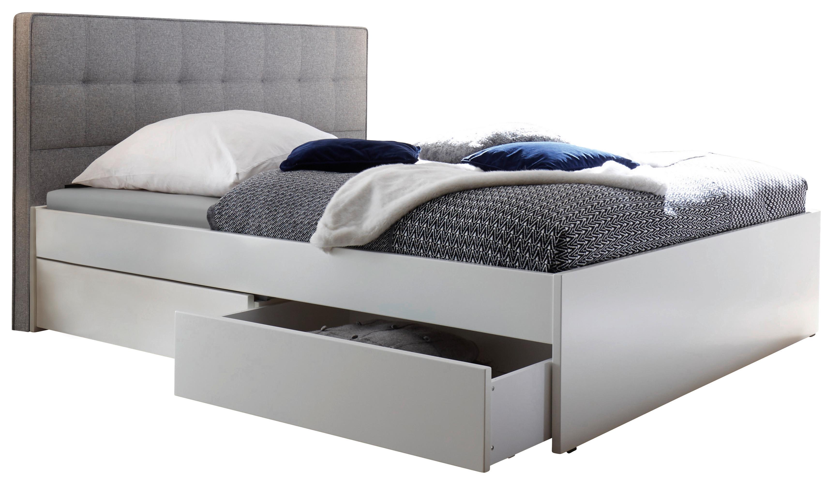Stauraumbett Elito Mit 2 Schubladen 140x200 Cm - Weiß/Grau, MODERN, Holzwerkstoff/Textil (140/200cm) - Hasena