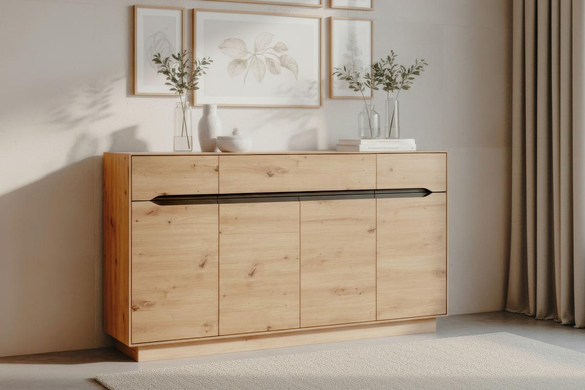 Sideboard Meran Anthrazit/Eiche B: 160 cm - Anthrazit/Eiche Artisan, Trend, Holzwerkstoff (160/90/37,5cm)
