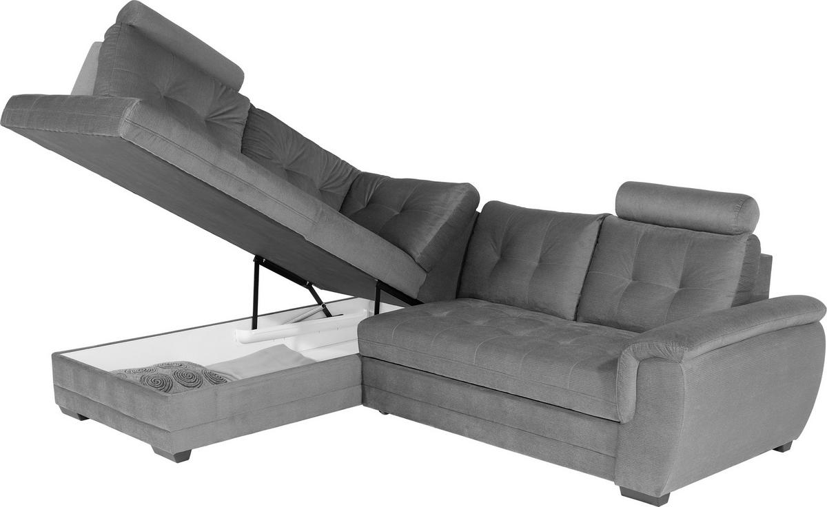 Ecksofa mit Schlaffunktion + Bettkasten Falco, Webstoff - Dunkelbraun/Hellgrau, KONVENTIONELL, Textil (183/251cm) - Ondega