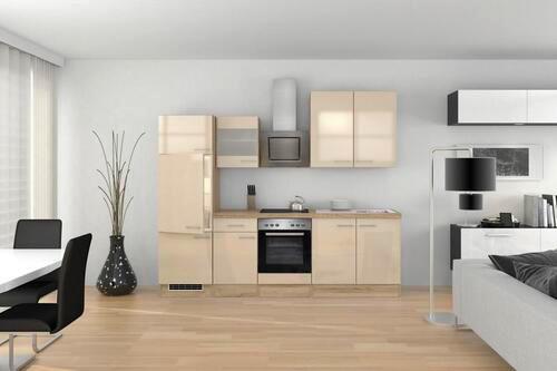 Küchenzeile Nepal mit Geräten 270 cm Kaschmir/Eiche Dekor - Kaschmir/Sonoma Eiche, MODERN, Glas/Holzwerkstoff (270cm) - FlexWell