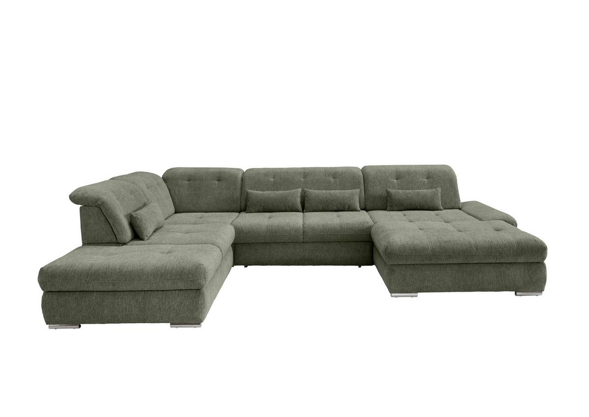 Wohnlandschaft Dalida Dunkelgrün U: 254x376x195 Cm - Chromfarben/Dunkelgrün, Design, Textil (254/376/195cm) - Livetastic