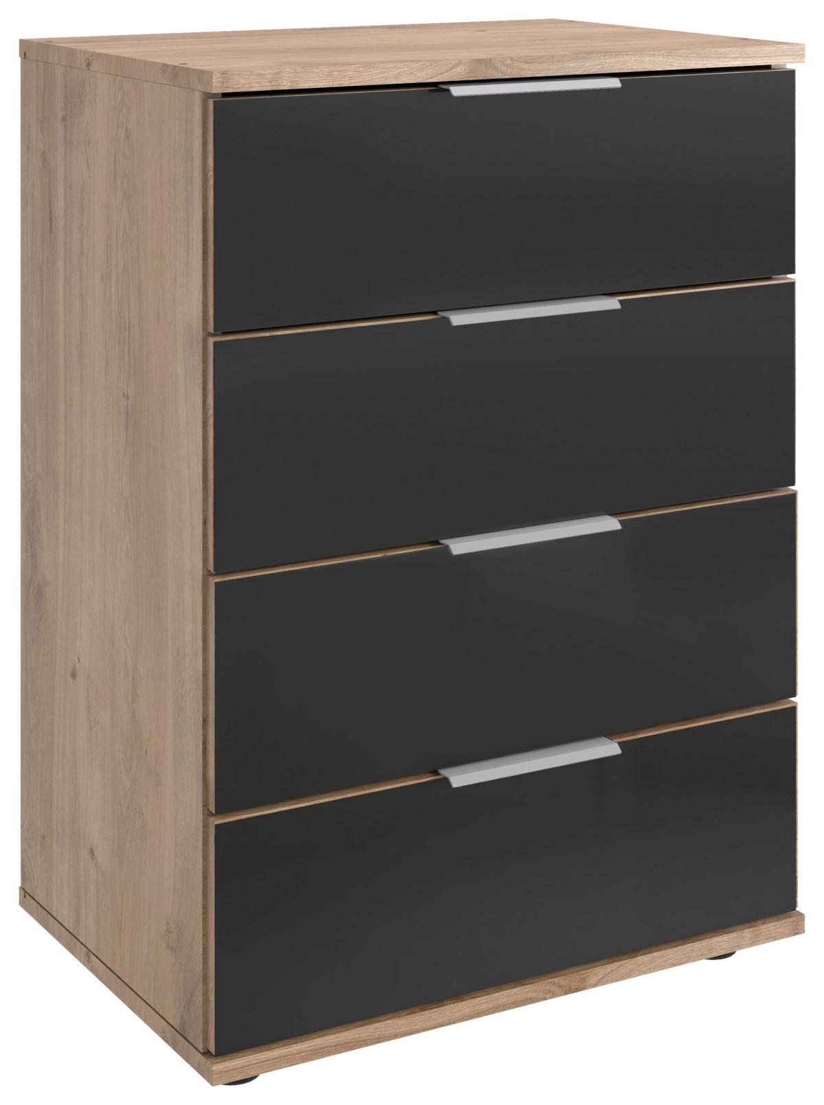 Nachkästchen Eiche Dekor H: 74 cm Saigon - Eichefarben/Schwarz, MODERN, Glas/Holzwerkstoff (52/74/38cm) - MID.YOU