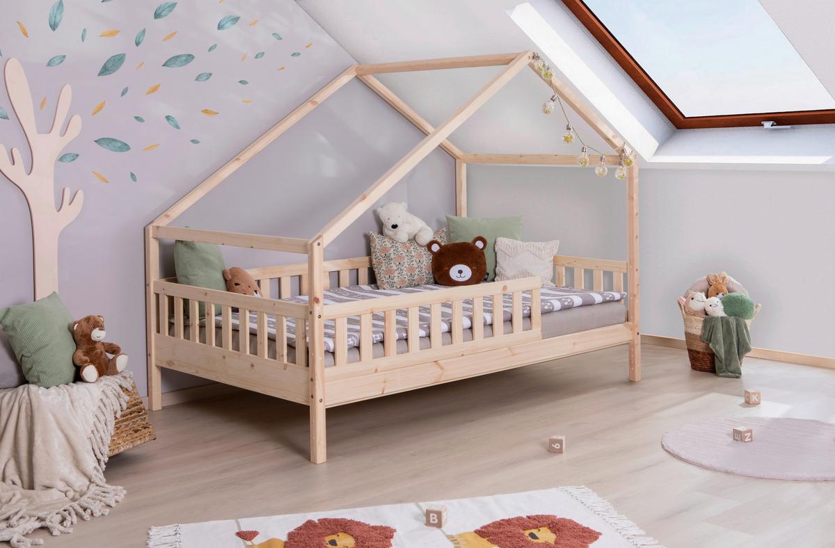 Hausbett Lou Naturfarben B: 120 Cm - Naturfarben/Weiß, MODERN, Holz/Textil (120/200cm) - MID.YOU