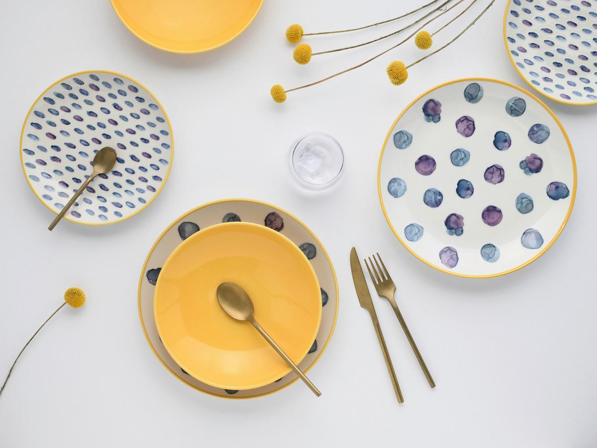 Tafelservice Maisie Blau/Creme/Gelb 12--Teilig - Blau/Gelb, Basics, Keramik - Creatable