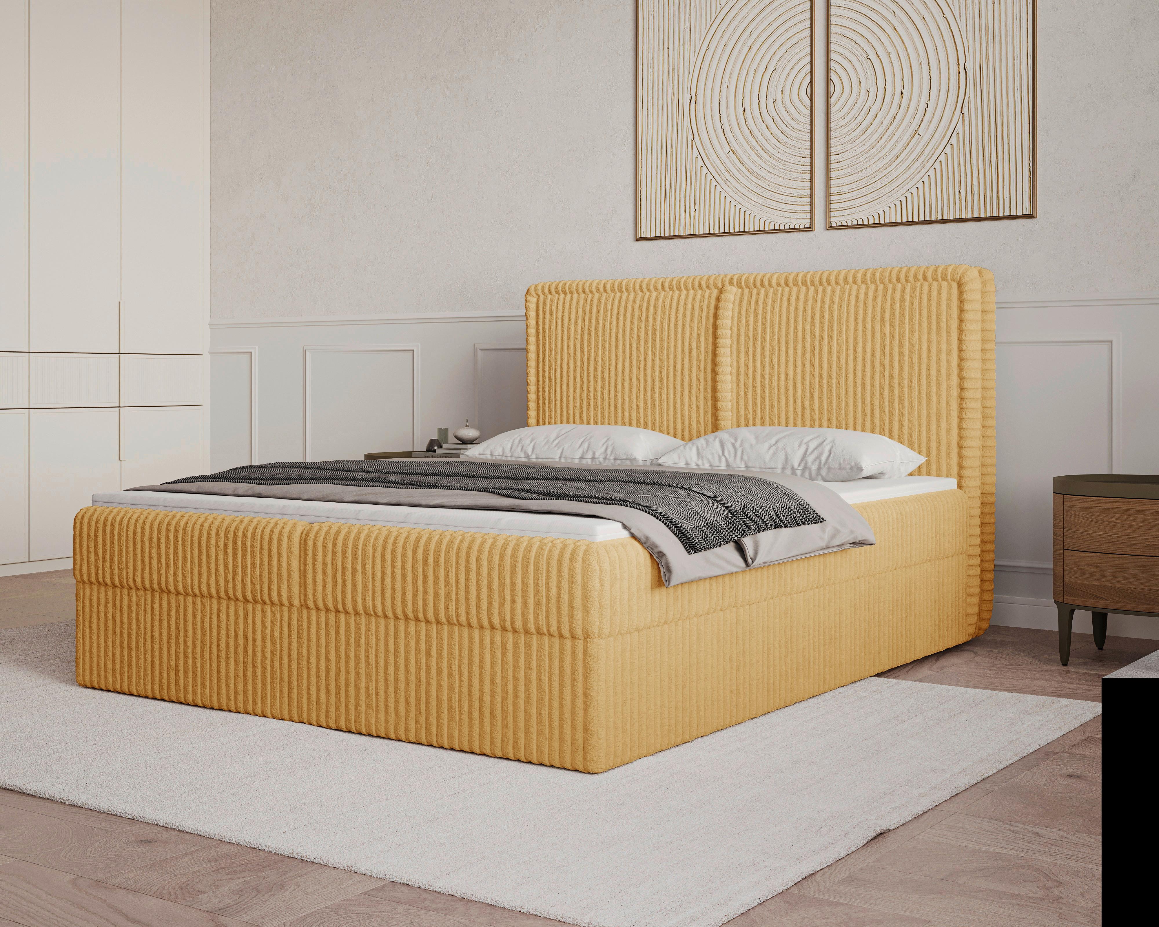 Boxbett Barcelona mit Topper 180x200 - Currygelb/Schwarz, MODERN, Holz/Kunststoff (180/200cm) - Livetastic