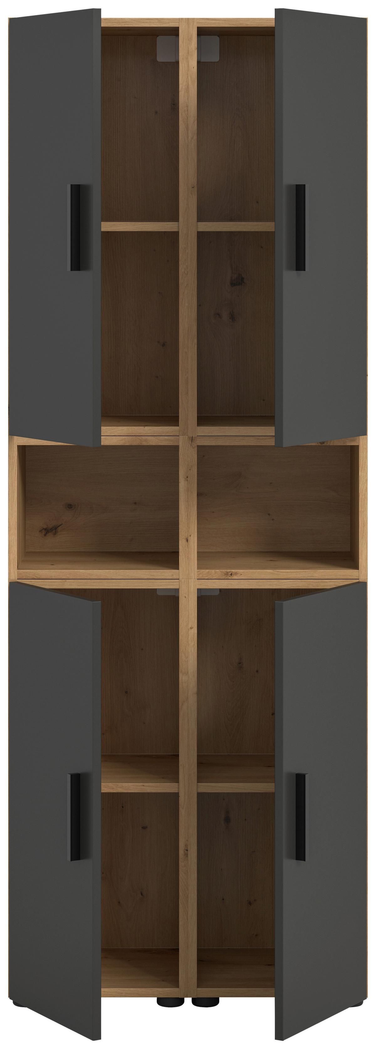 Wohnwand, The One 9, B: 65 cm Grau/Artisan Eiche Dekor - Schwarz/Eiche Artisan, Trend, Holzwerkstoff (65/178/34cm)