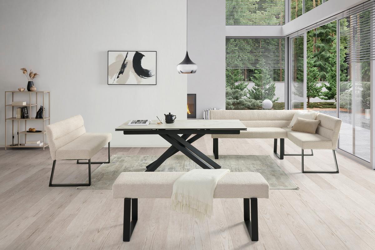 Eckbank Kea Beige, S: 190x150 Cm - Beige/Schwarz, KONVENTIONELL, Textil/Metall (190/150cm) - MID.YOU