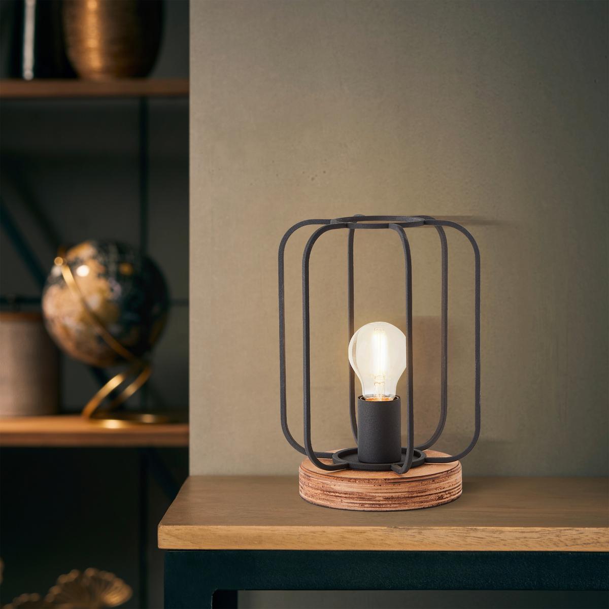 Tischlampe Tosh Schwarz 93147/66 Tosh - Schwarz/Braun, LIFESTYLE, Holz/Metall (20/27cm) - Brilliant