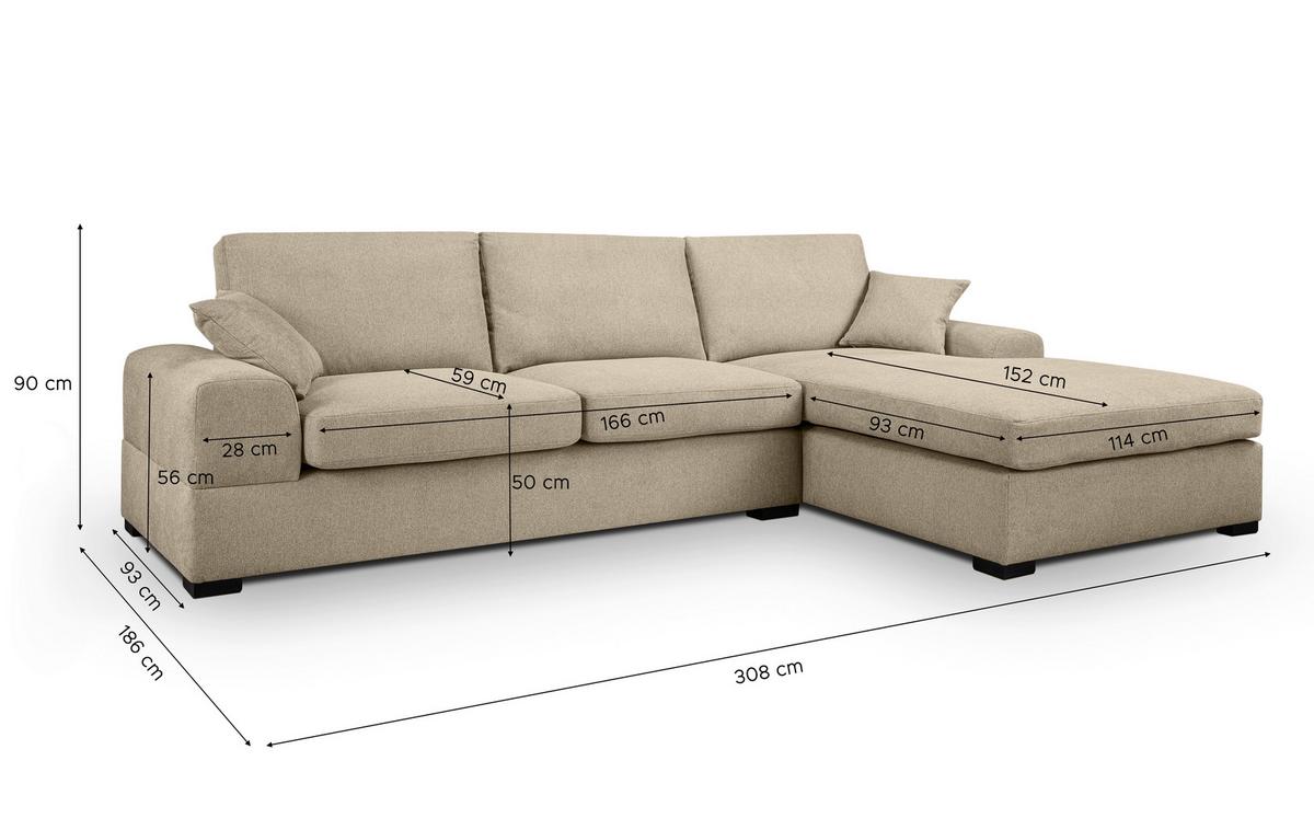 Ecksofa Veda Beige S: 308x186 cm - Beige/Schwarz, Basics, Holz/Textil (308/186cm) - MID.YOU