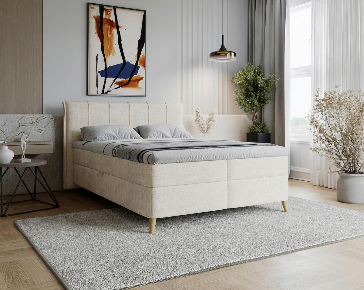 Americká posteľ VELORIA 140x200, béžová - prírodná farba/béžová, Konventionell, drevo/textil (140/200cm) - Mömax