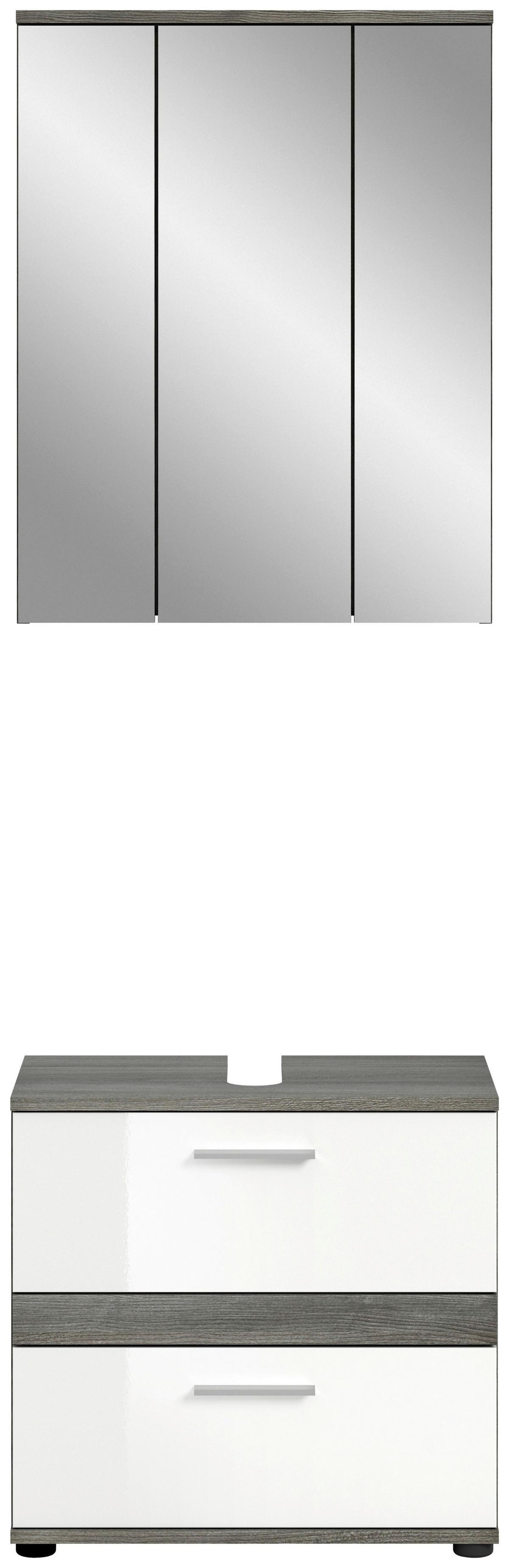 Badezimmer Blake Weiß Hg B: 60 cm - Weiß Hochglanz/Schwarz, MODERN, Glas/Holzwerkstoff (60cm) - MID.YOU