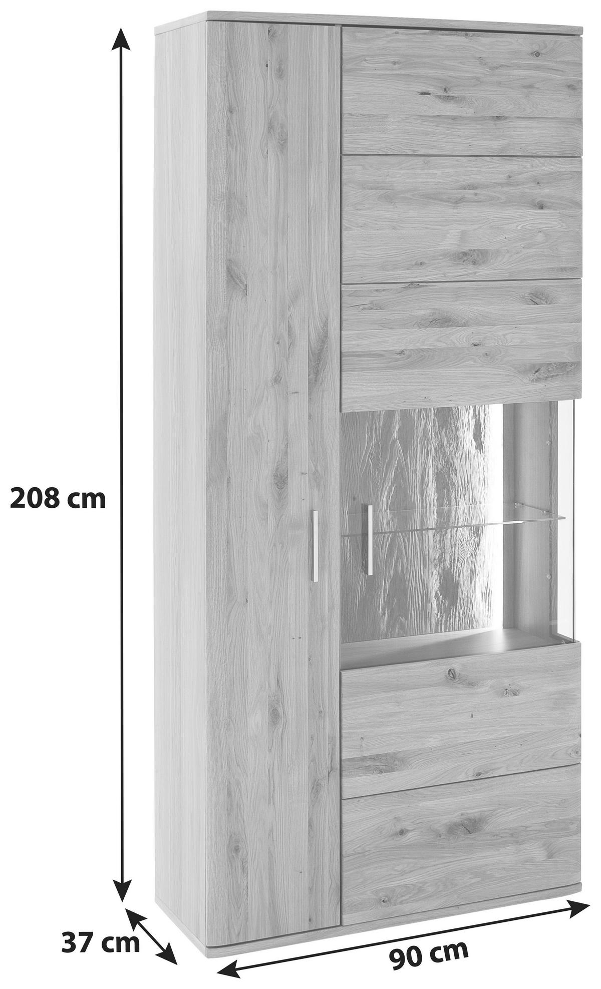 Vitrine Santori B: 90 cm teilmassiv Eichefarben - Eichefarben/Schwarz, Design, Glas/Holz (90/208/37cm) - Livetastic